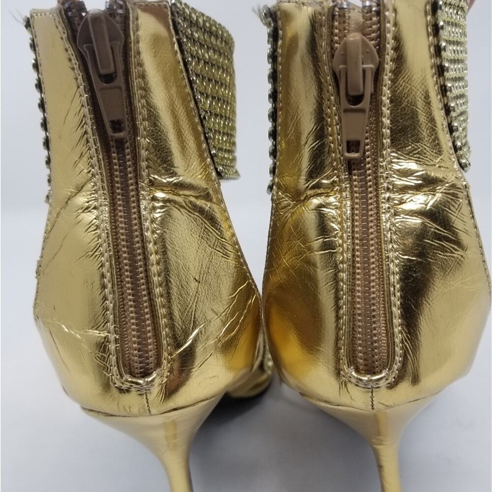 Red Circle Gold Crystals Ankle Stilettos Heels Zipper Back Blekis Women's Size 9 - Picture 9 of 16